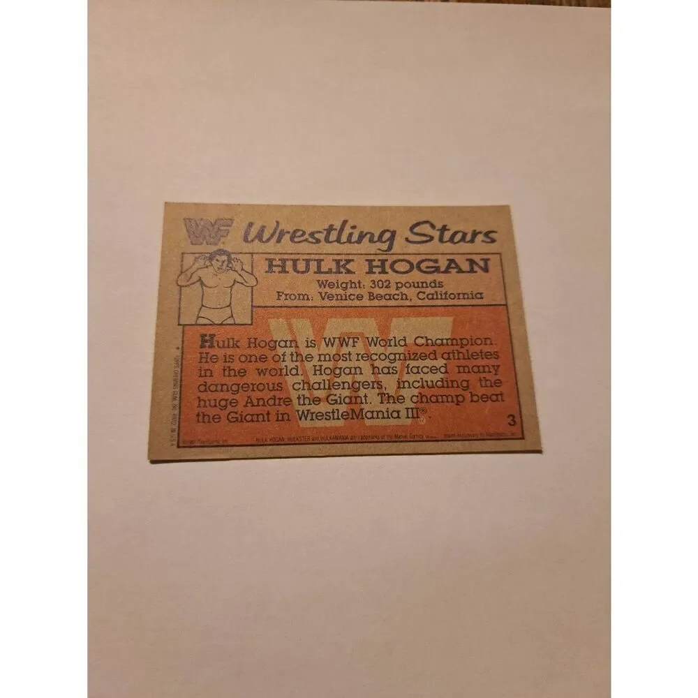 1987 Topps WWF Hulk Hogan Trading Card #3 Vintage Wrestling - Picture 2 of 2